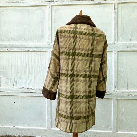 Samuel Mintz Plaid Wool Coat with Faux Fur Collar Vintage 1950s *As-Is Flaws - Picture 7 of 9